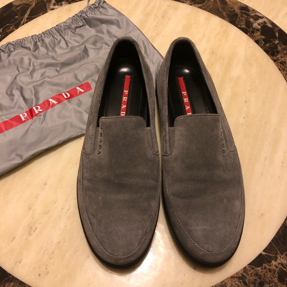 Auth Prada Suede Loafers in Dark Grey Size 7.5/8